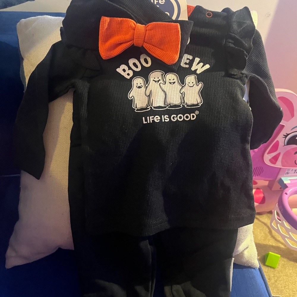 Halloween sweatshirt and sweatpants in Black and Orange with headband